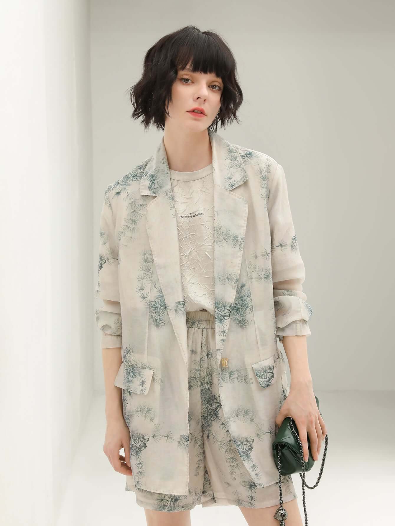 artistic green print blazer all green 3