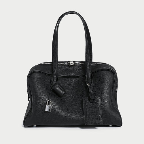 Aspen Top Handle Bag – Structured TC Calfskin Leather Bowling Bag with Padlock Charm