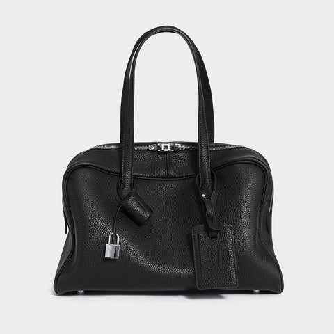 Aspen Top Handle Bag – Structured TC Calfskin Leather Bowling Bag with Padlock Charm