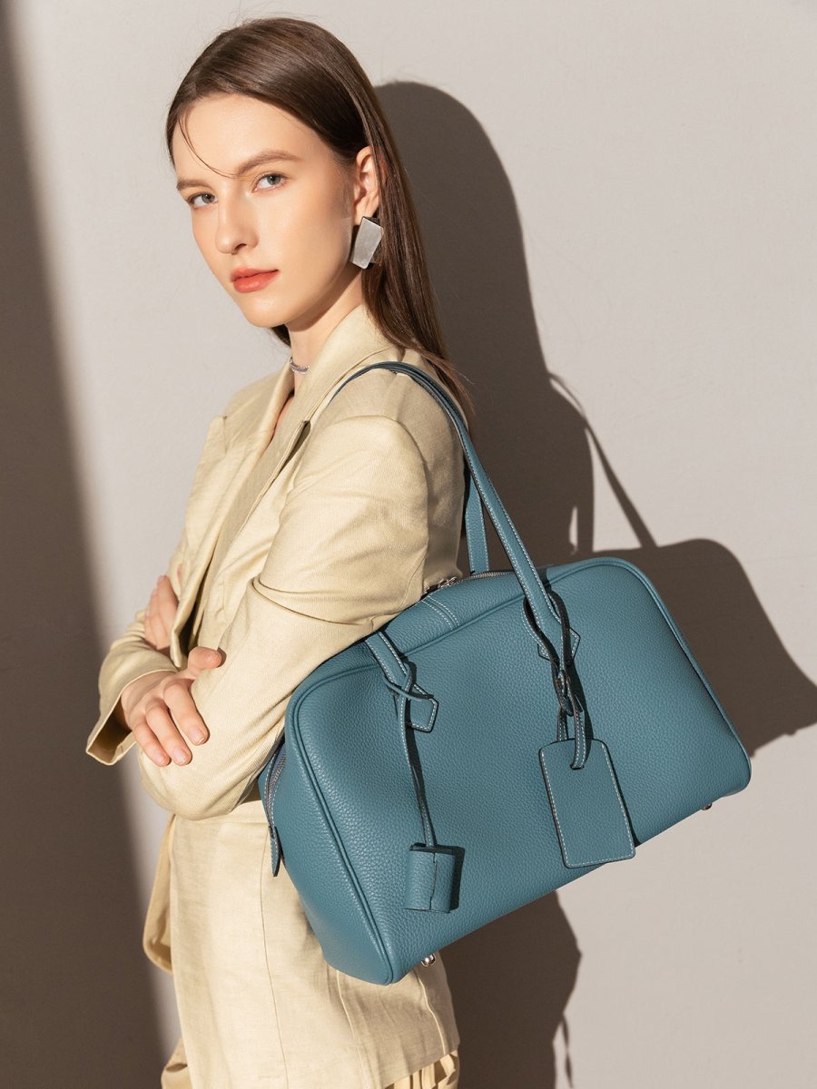 Aspen Top Handle Bag – Structured TC Calfskin Leather Bowling Bag with Padlock Charm
