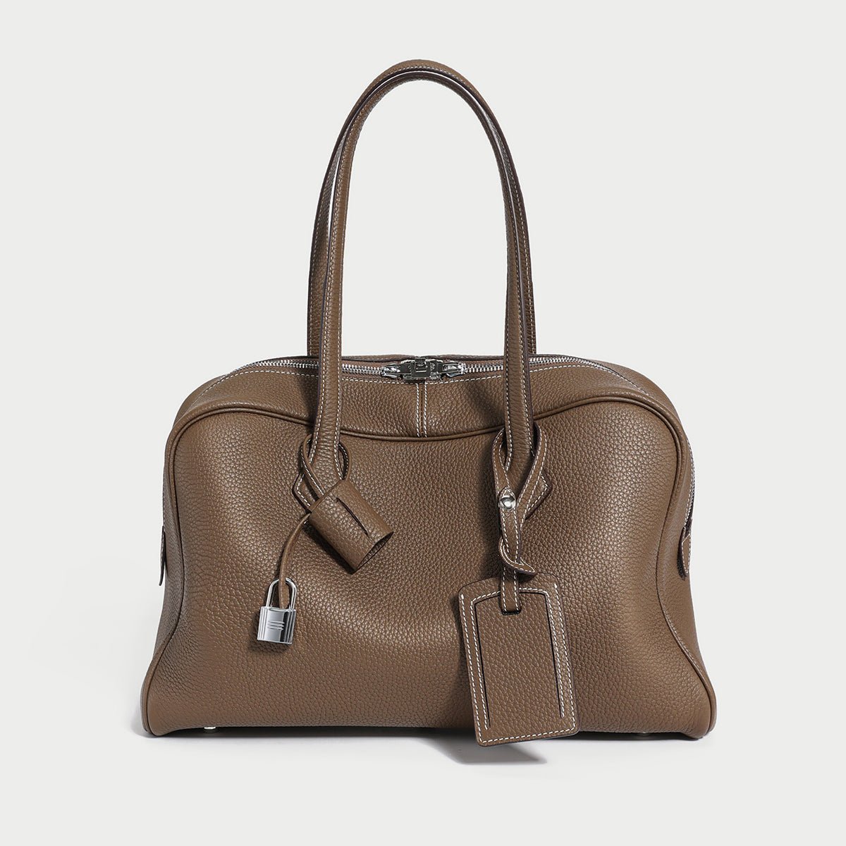Aspen Top Handle Bag – Structured TC Calfskin Leather Bowling Bag with Padlock Charm