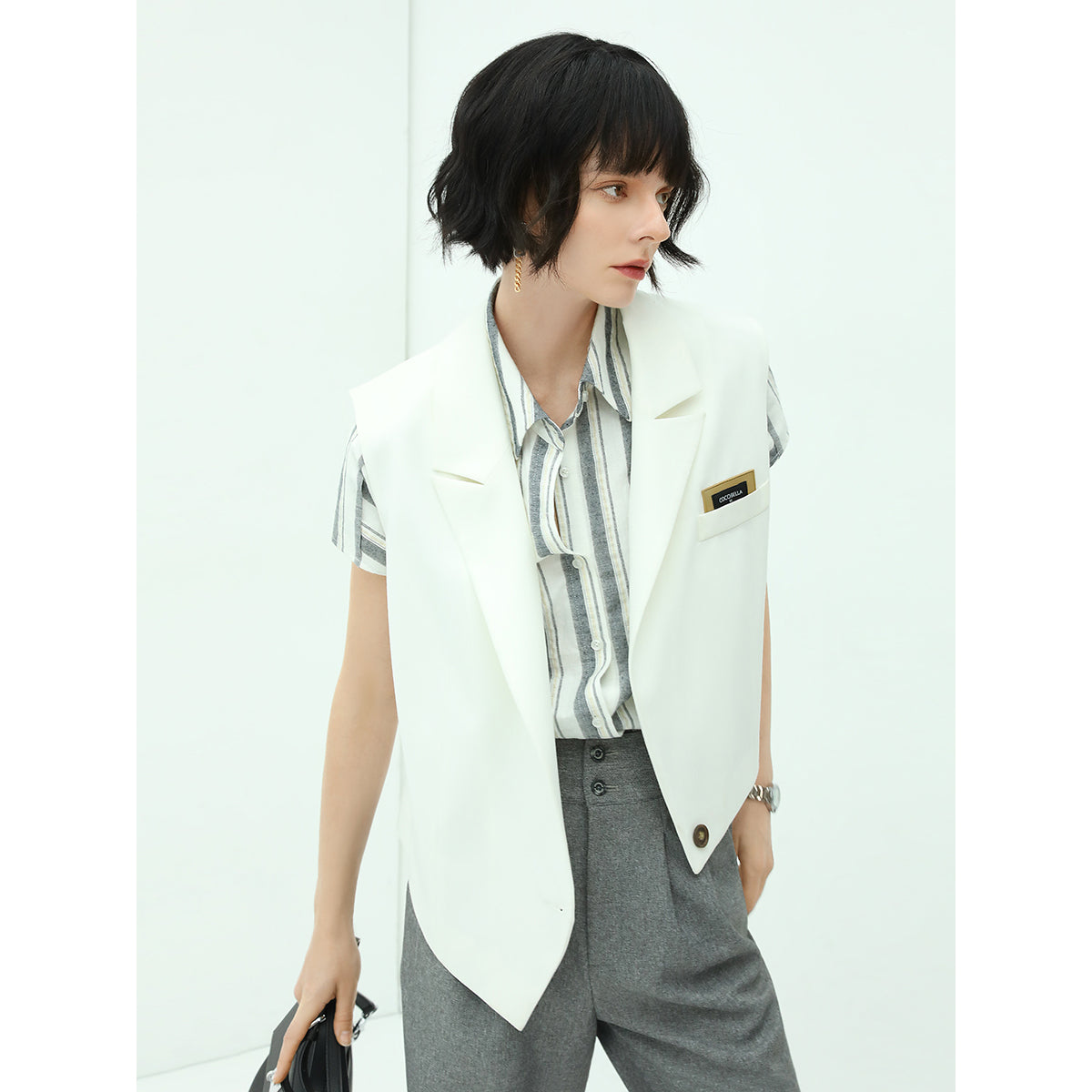 asymmetrical single breasted white vest all white 3