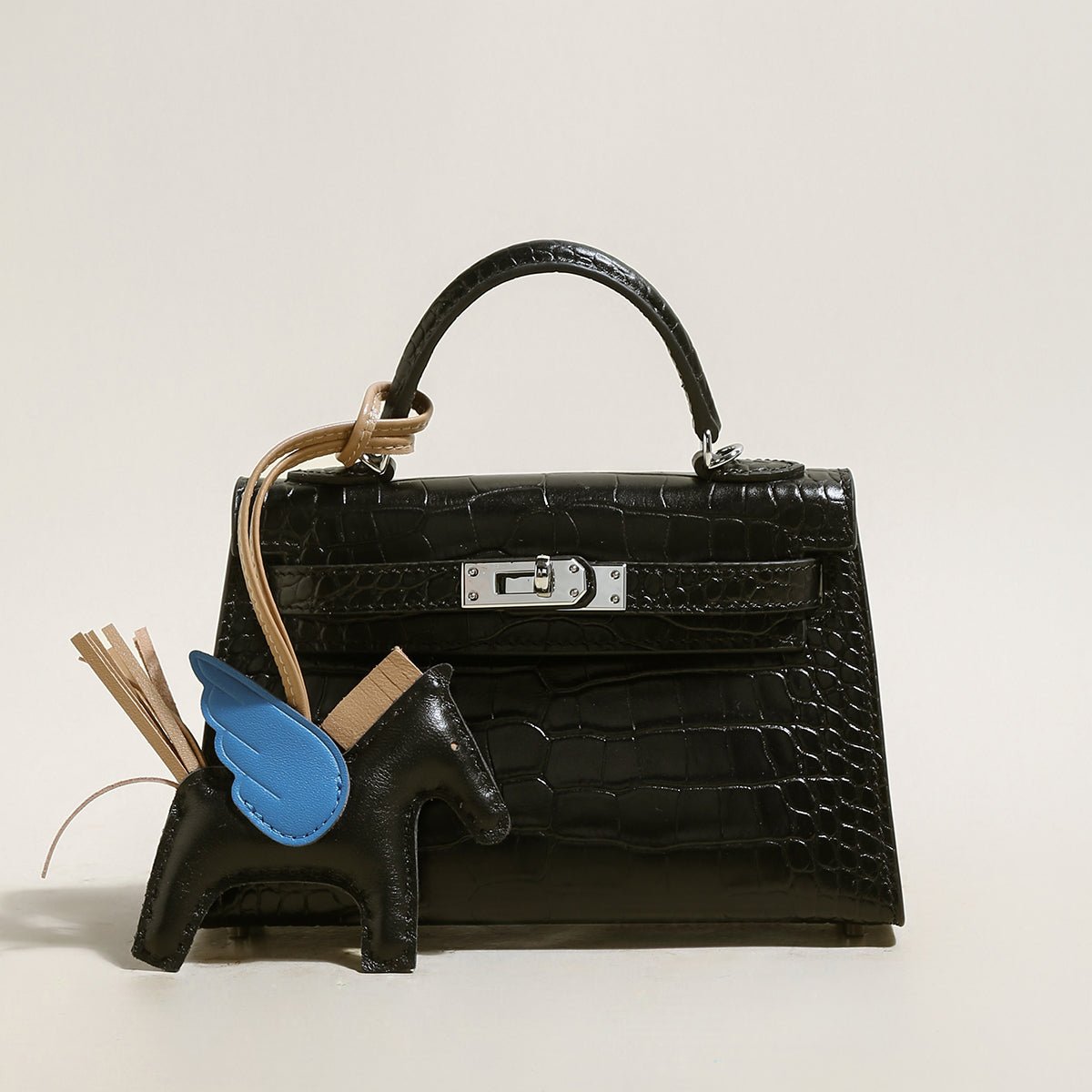 Aurelia Exotic-Embossed Leather Top Handle Bag – Structured Mini Satchel with Crossbody Strap
