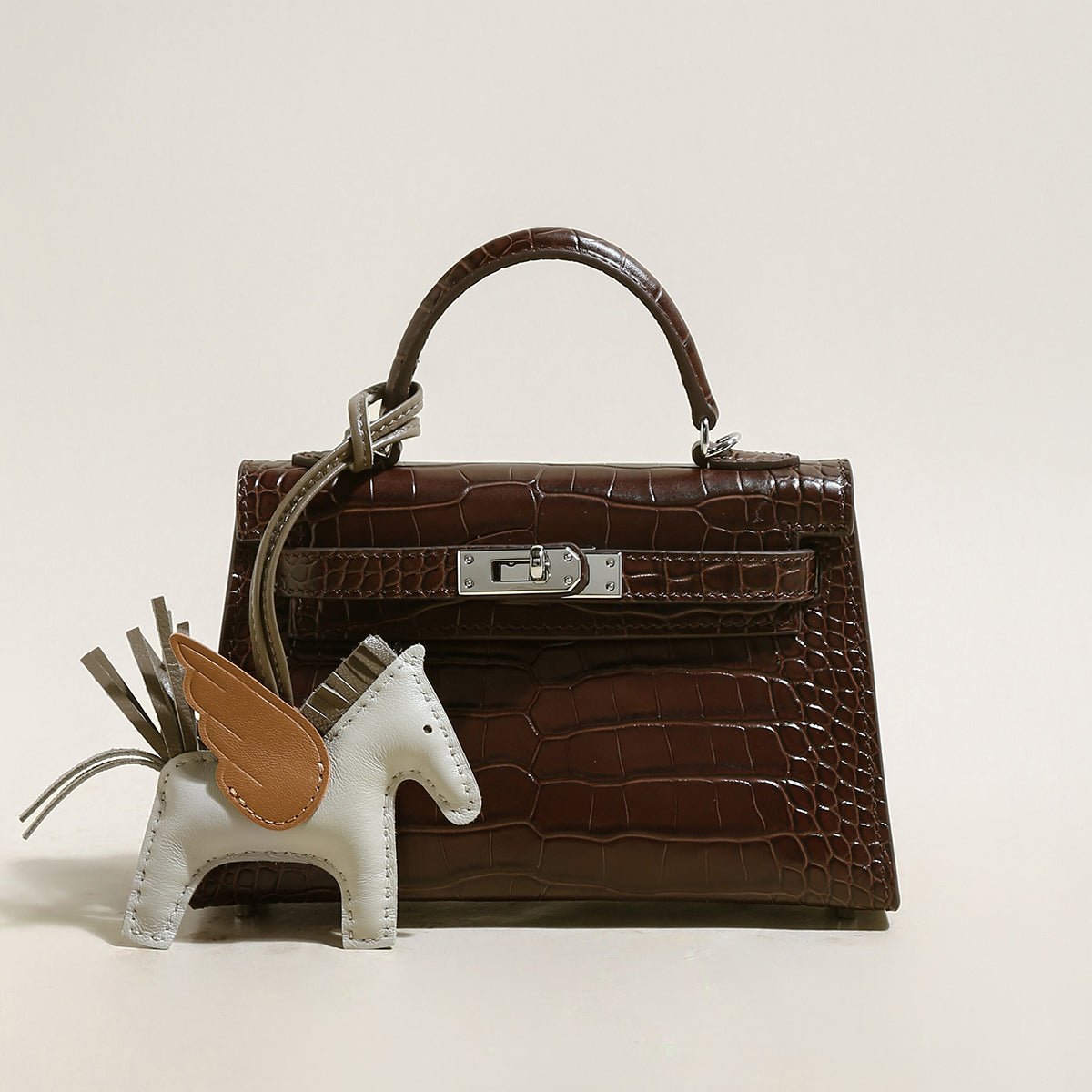 Aurelia Exotic-Embossed Leather Top Handle Bag – Structured Mini Satchel with Crossbody Strap