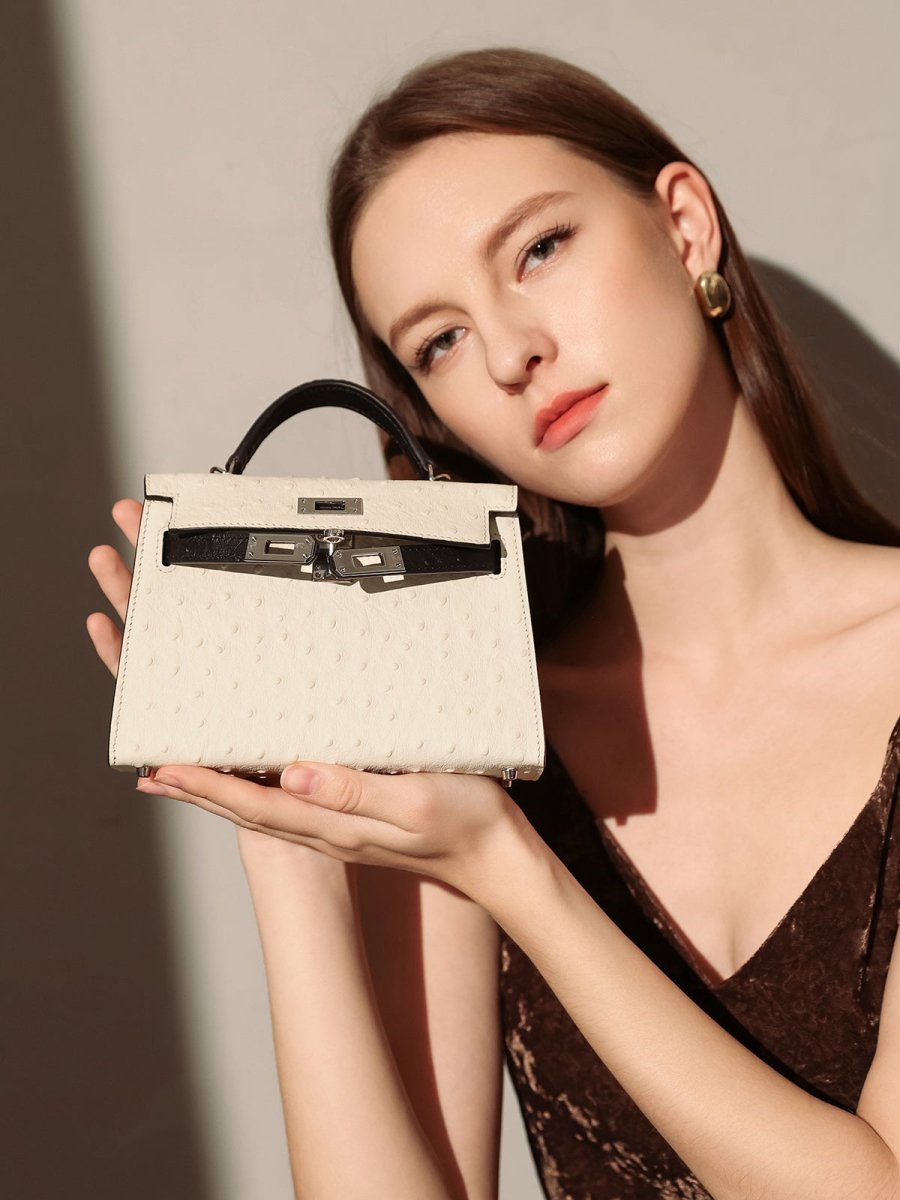 Aurelia Exotic-Embossed Leather Top Handle Bag – Structured Mini Satchel with Crossbody Strap