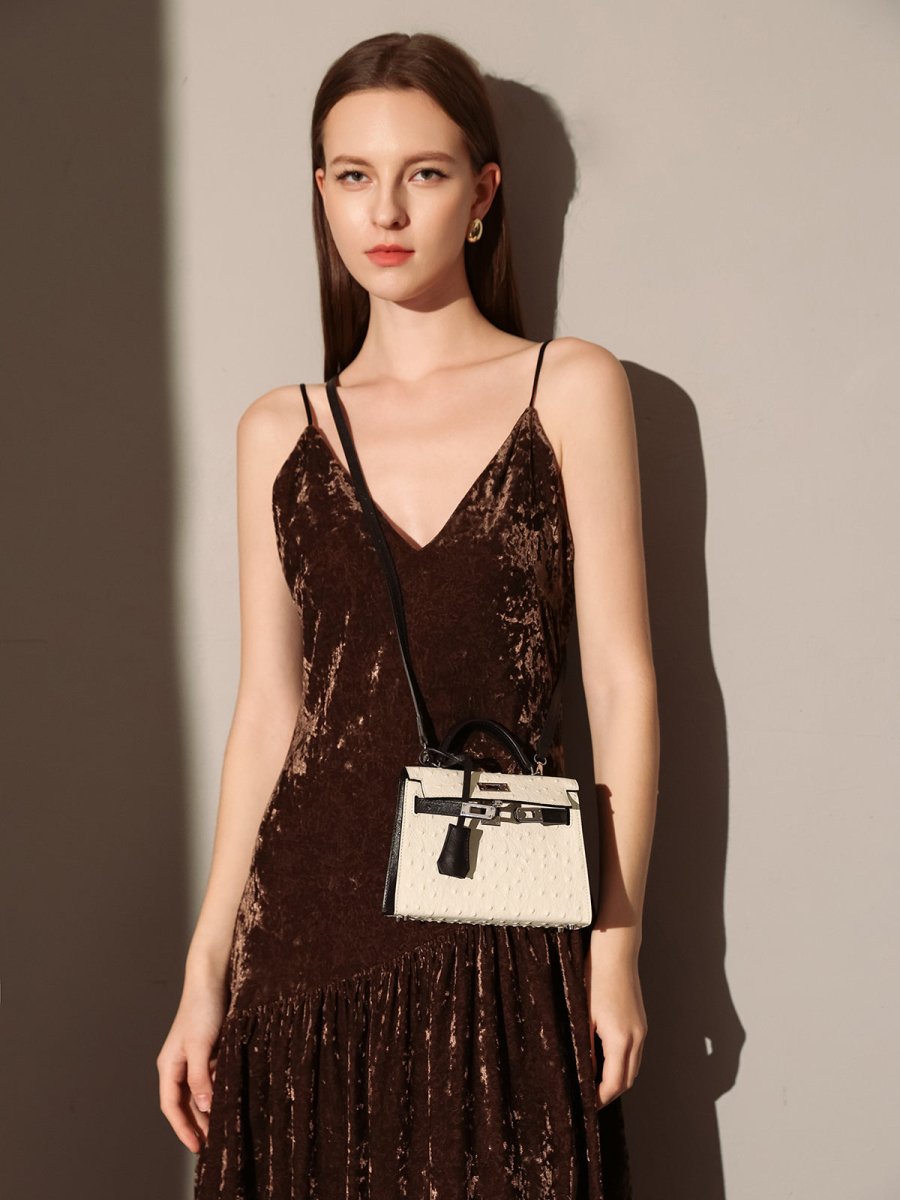 Aurelia Exotic-Embossed Leather Top Handle Bag – Structured Mini Satchel with Crossbody Strap