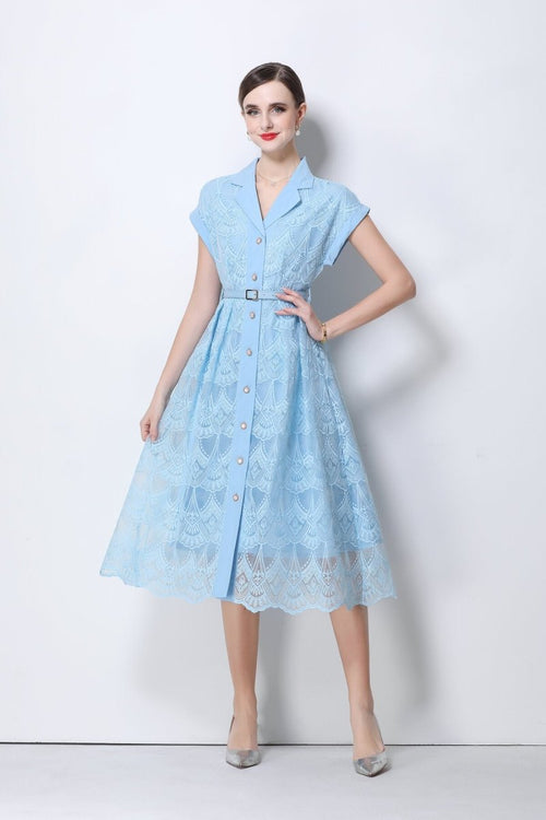 Aurielle Lace Shirt Collar Midi Dress