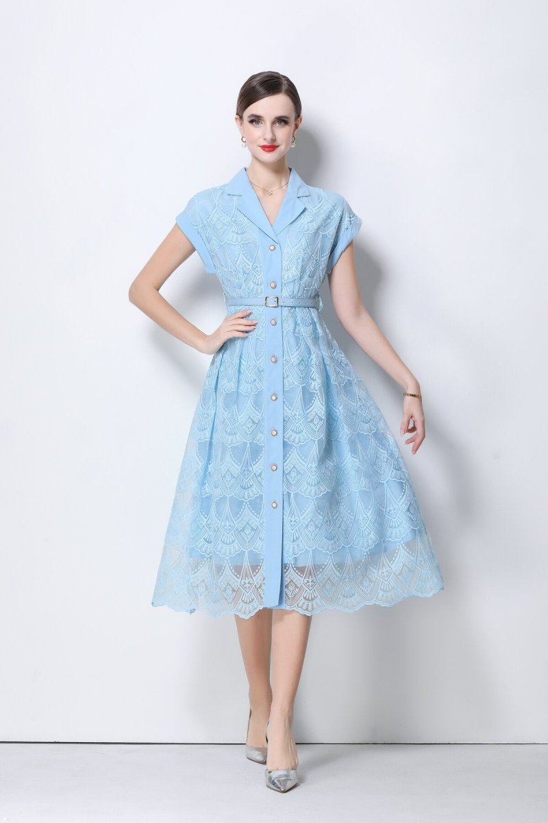 Aurielle Lace Shirt Collar Midi Dress