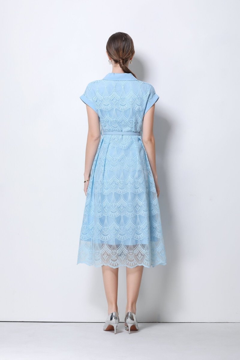 Aurielle Lace Shirt Collar Midi Dress