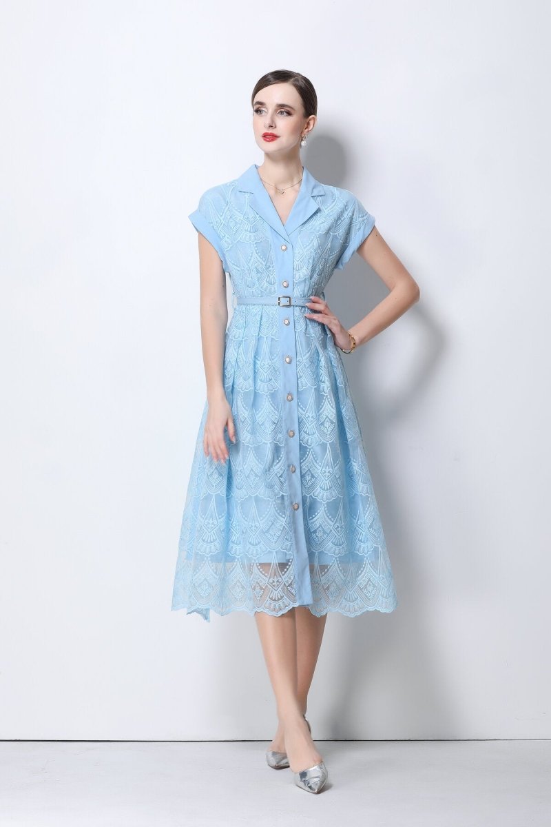 Aurielle Lace Shirt Collar Midi Dress