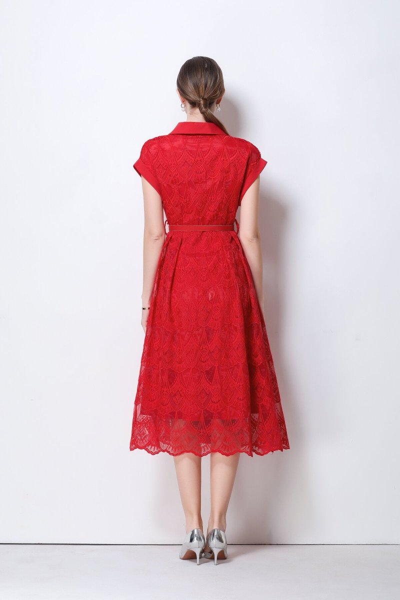 Aurielle Lace Shirt Collar Midi Dress