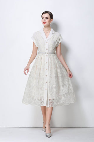 Aurielle Lace Shirt Collar Midi Dress