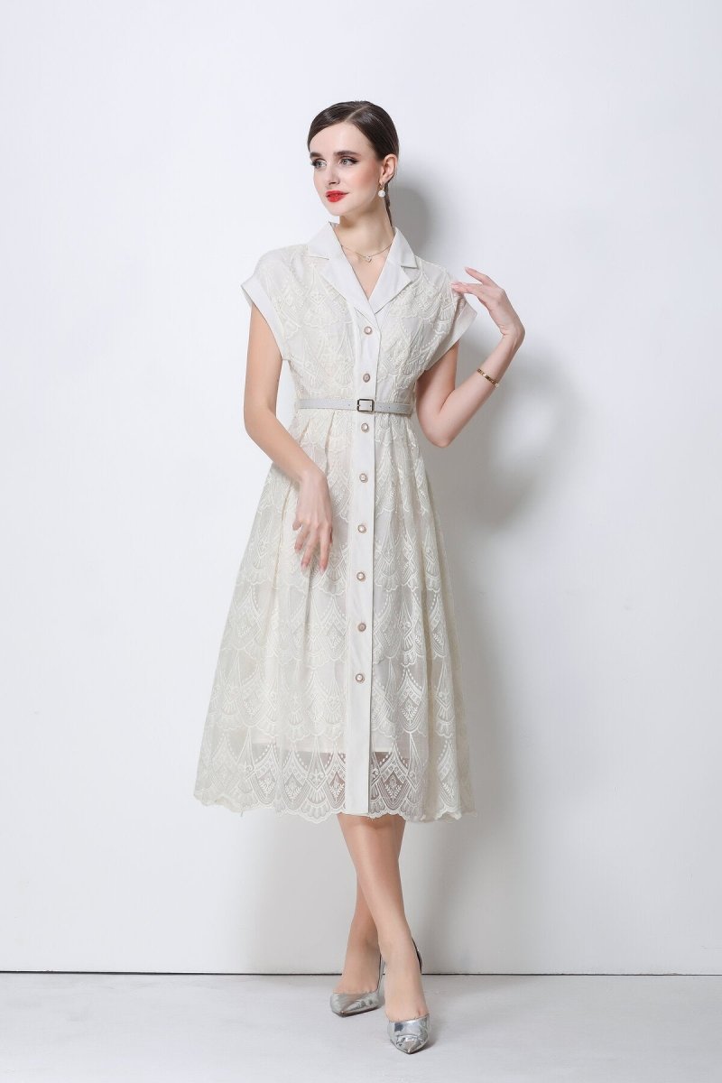 Aurielle Lace Shirt Collar Midi Dress
