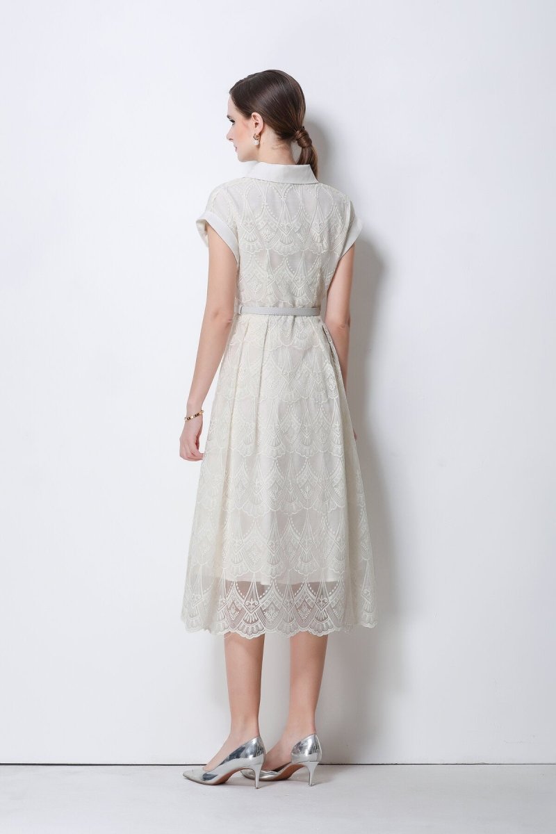 Aurielle Lace Shirt Collar Midi Dress