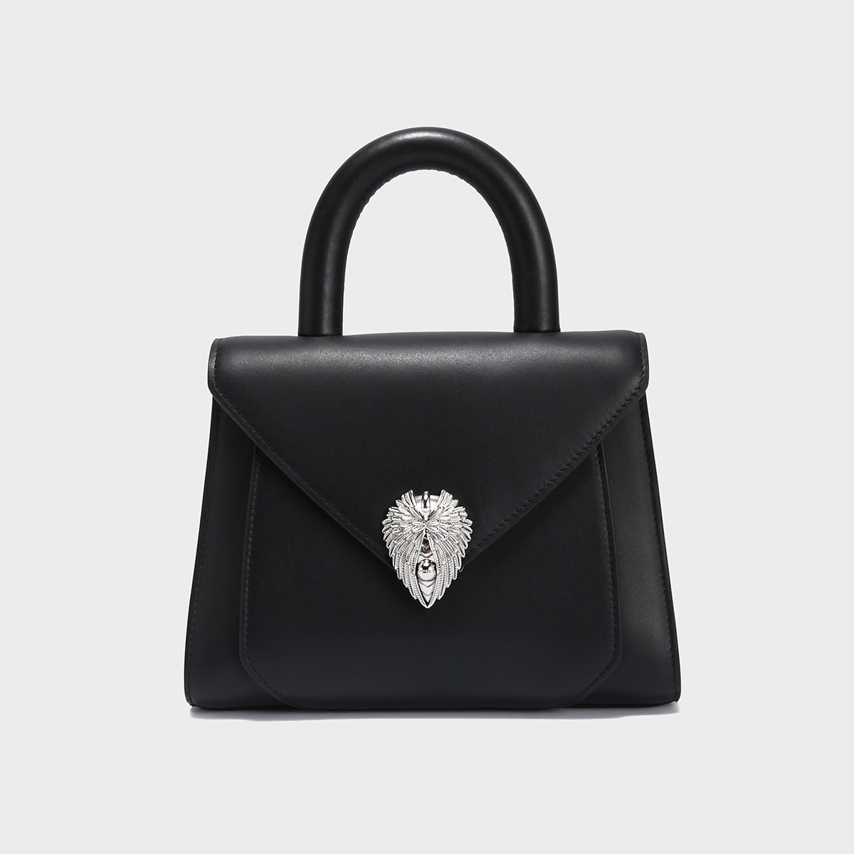 avant garde silver chain strap leather satchel all black 1.JPG