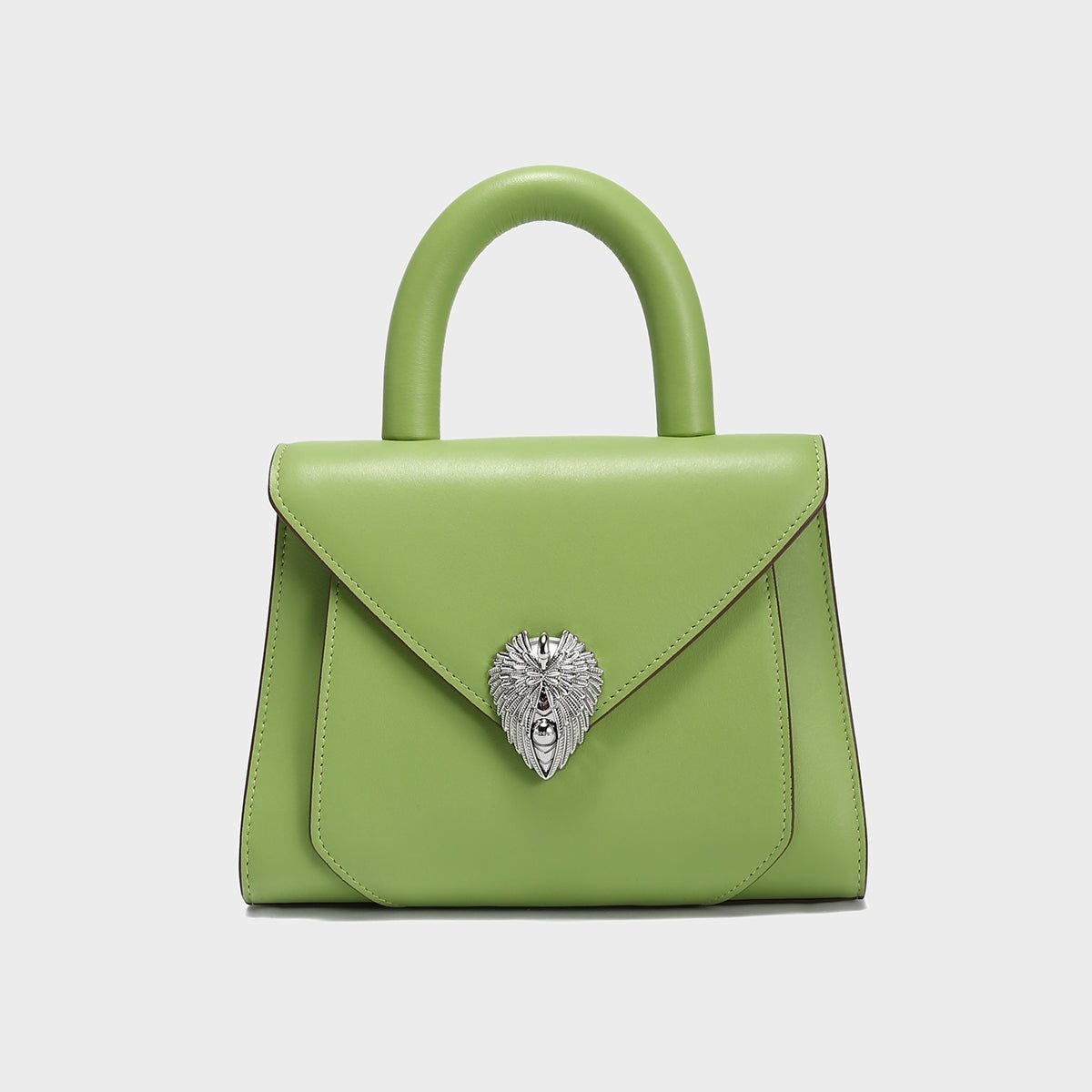 Avant Garde Silver Chain Strap Leather Top Handle Bag – Swan Handle Calfskin Bag with Ornate Lion Clasp