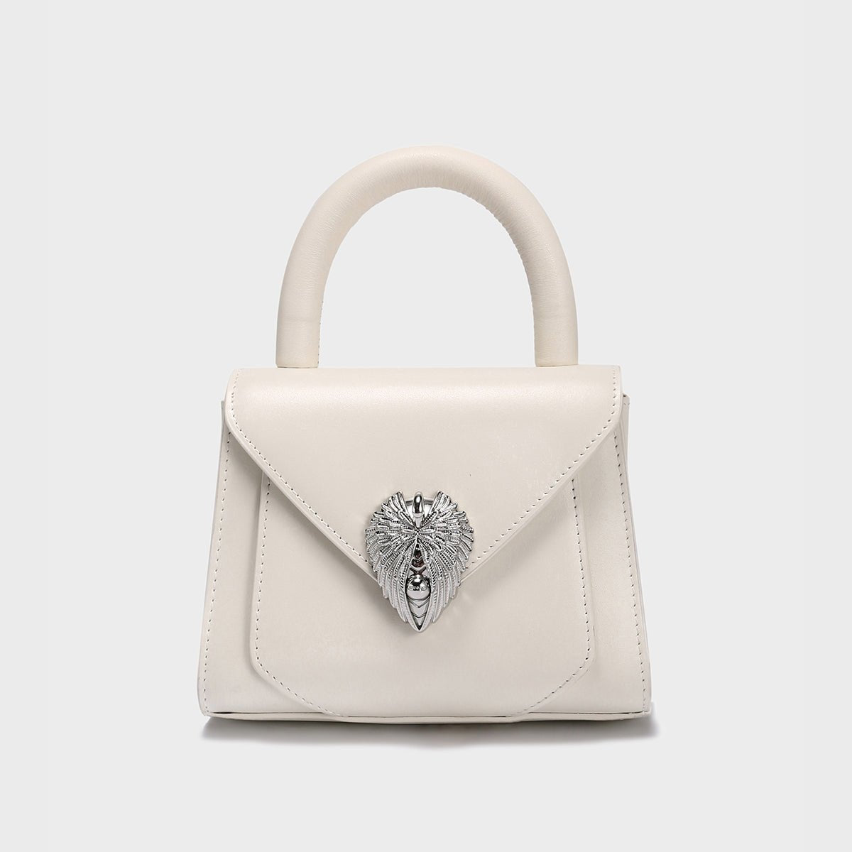 Avant Garde Silver Chain Strap Leather Top Handle Bag – Swan Handle Calfskin Bag with Ornate Lion Clasp