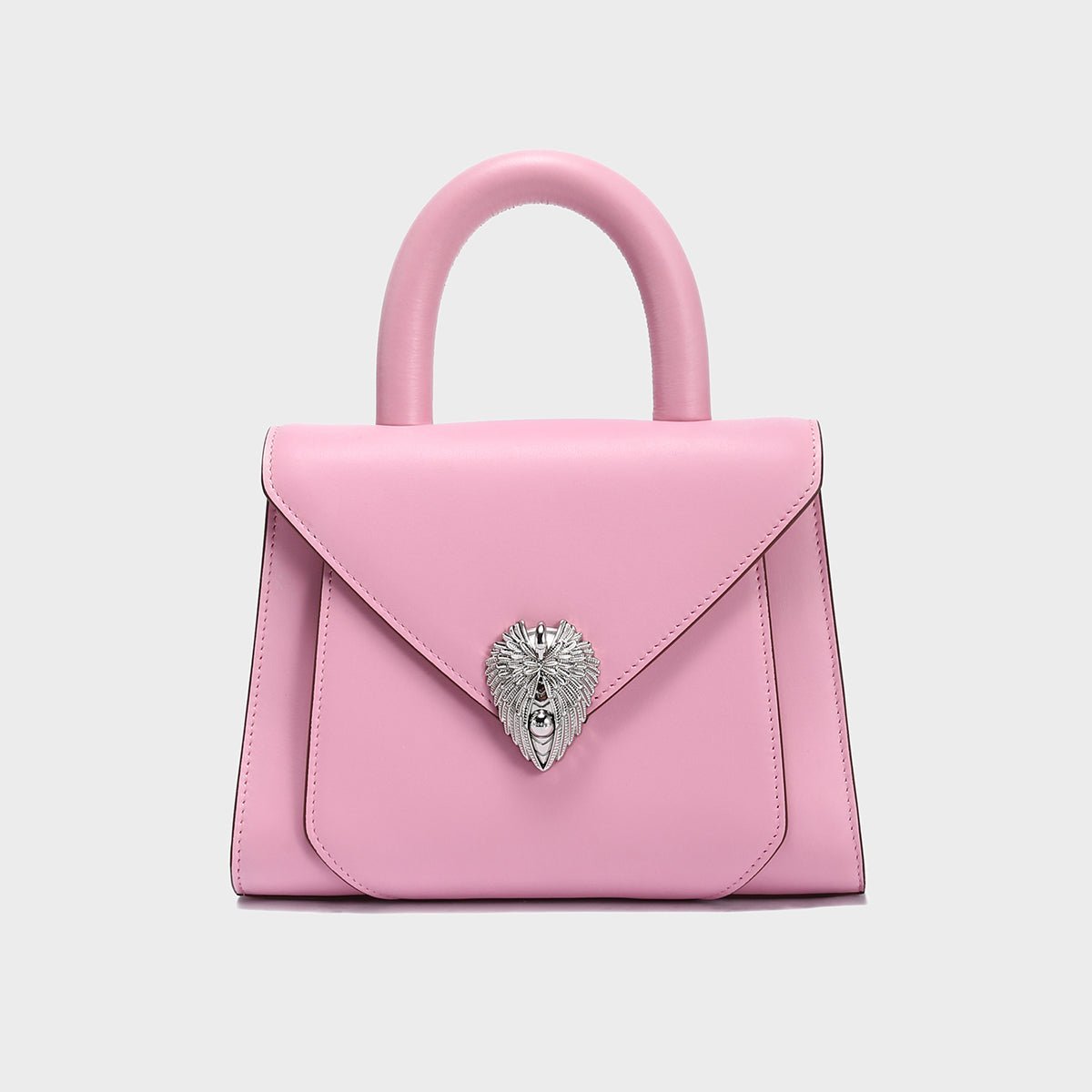 Avant Garde Silver Chain Strap Leather Top Handle Bag – Swan Handle Calfskin Bag with Ornate Lion Clasp