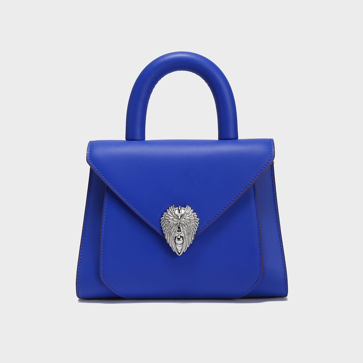 Avant Garde Silver Chain Strap Leather Top Handle Bag – Swan Handle Calfskin Bag with Ornate Lion Clasp