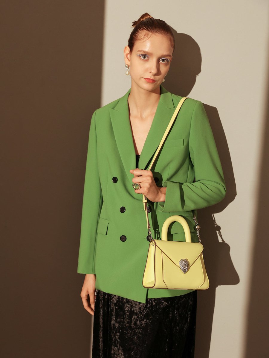 Avant Garde Silver Chain Strap Leather Top Handle Bag – Swan Handle Calfskin Bag with Ornate Lion Clasp