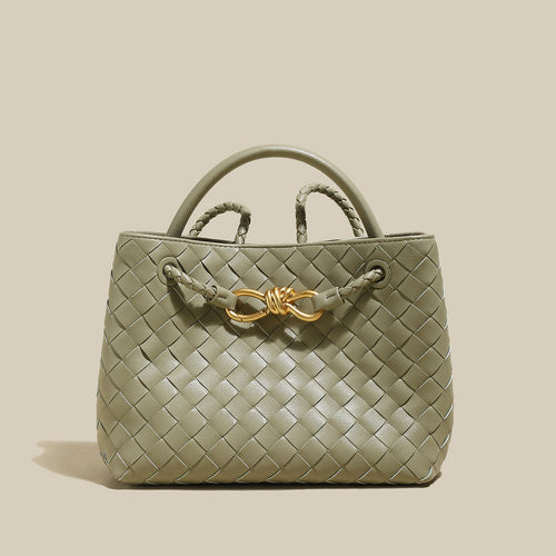 Avocado Woven Tote Bag – Structured Braided Handbag with Gold Knot Closure & Convertible Strap