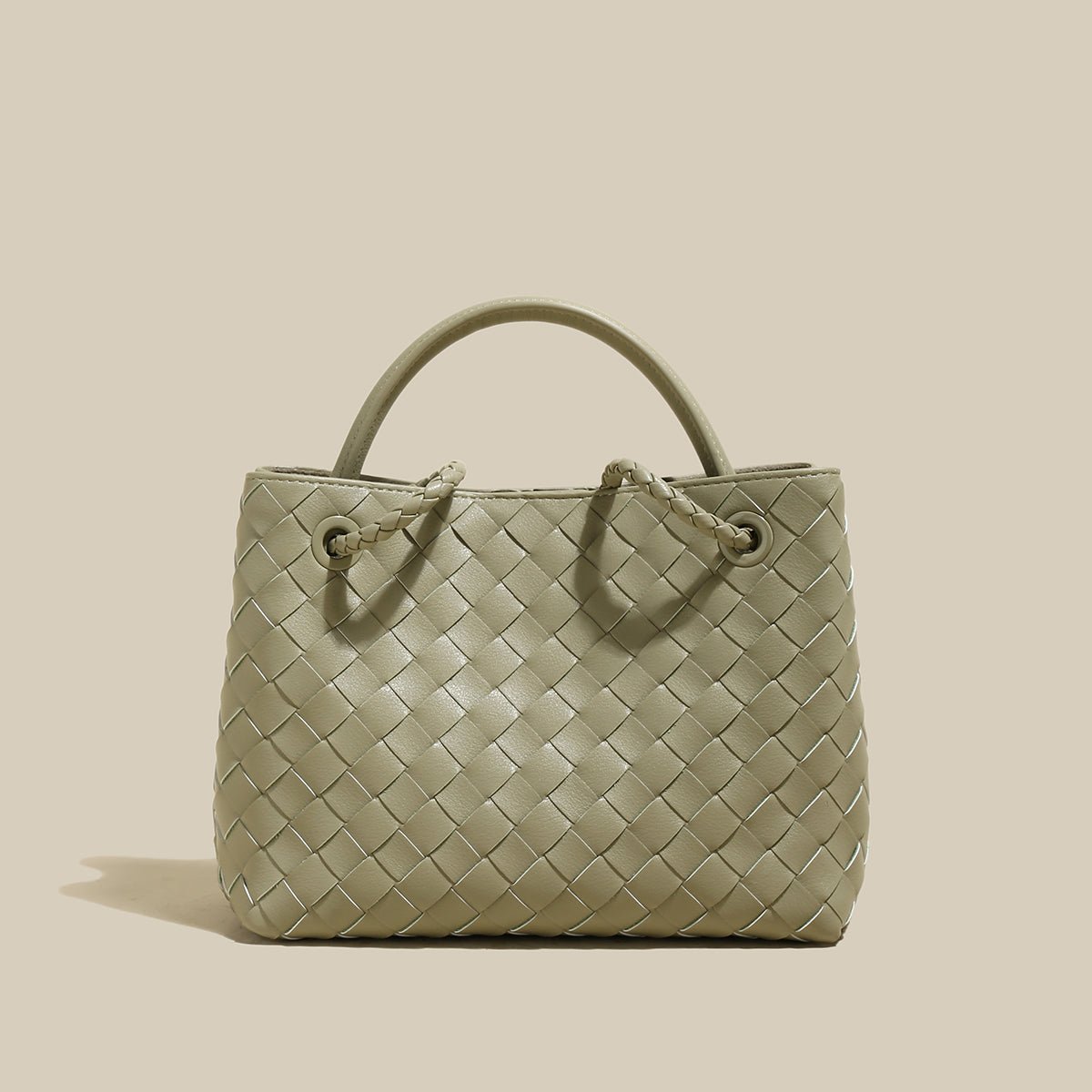 Avocado Woven Tote Bag – Structured Braided Handbag with Gold Knot Closure & Convertible Strap