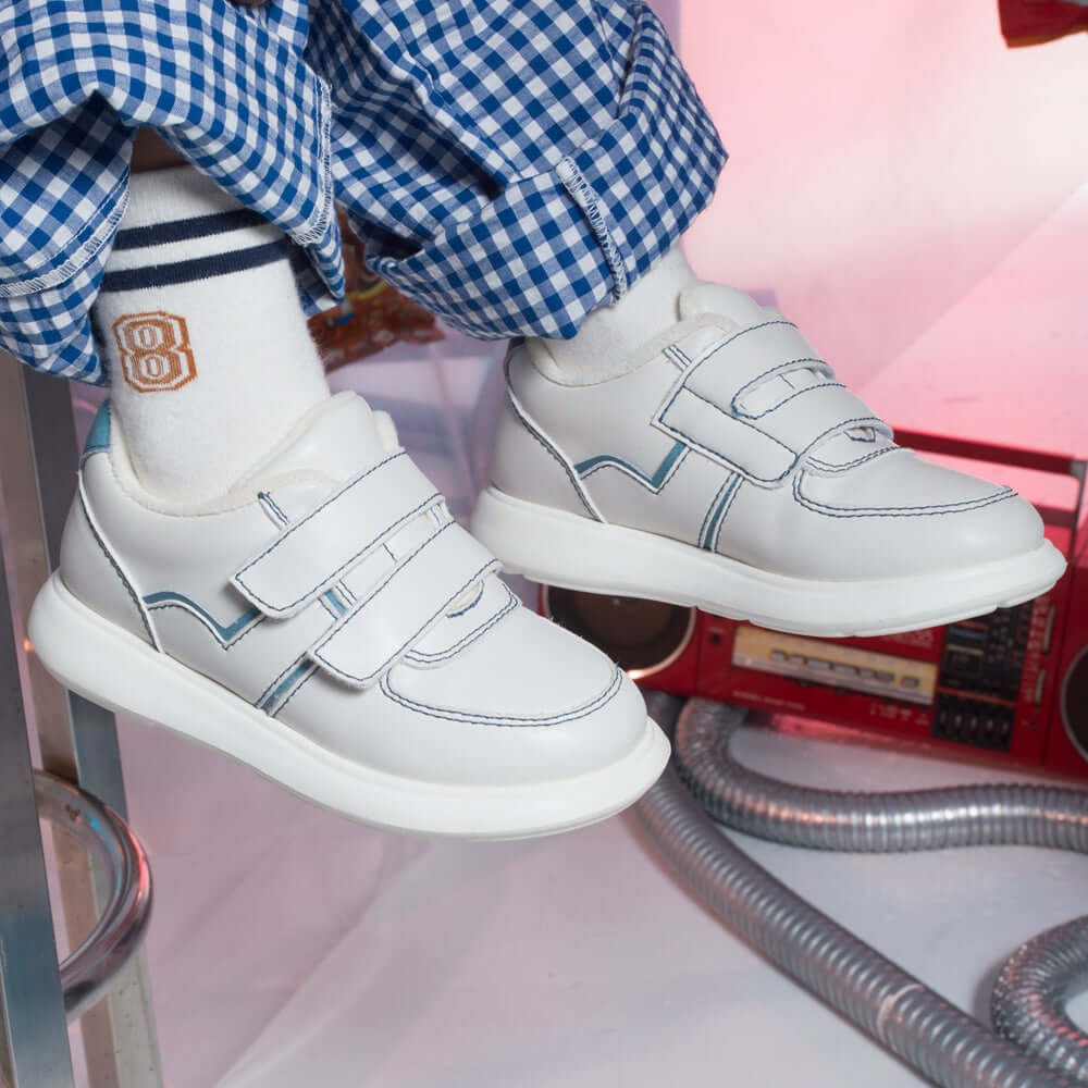 azure blue lightweight fleece lined kids sneakers all blue 5