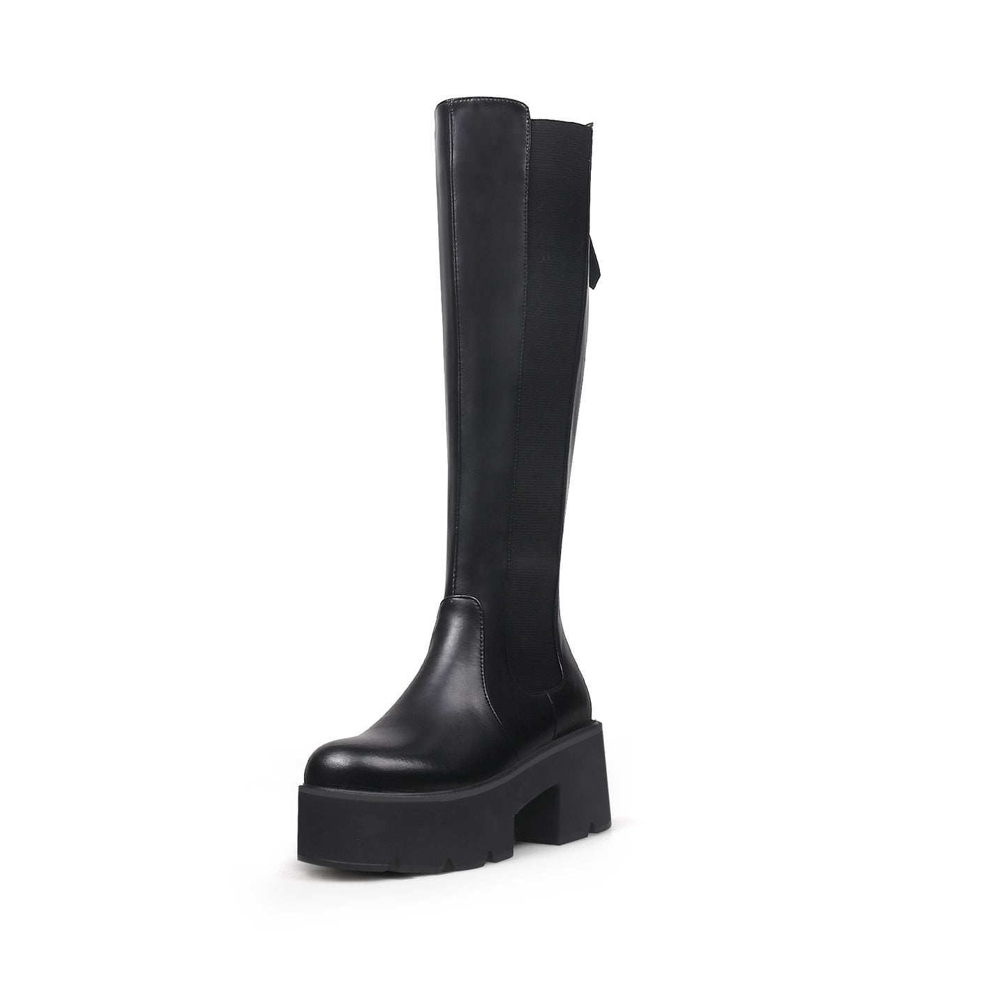 back zip black platorm knee high boots all black 2