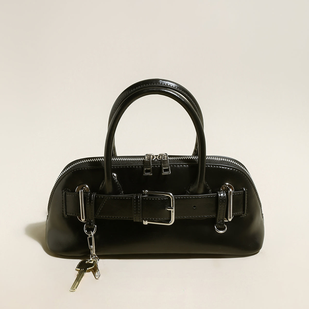 baguette belted clasp top handle bag black 1
