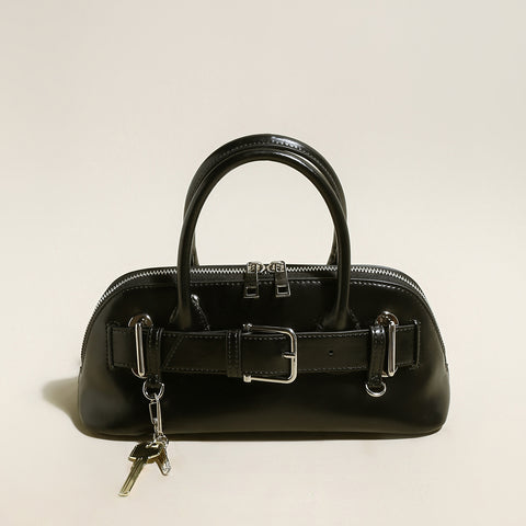 Baguette Belted Clasp Top Handle Bag
