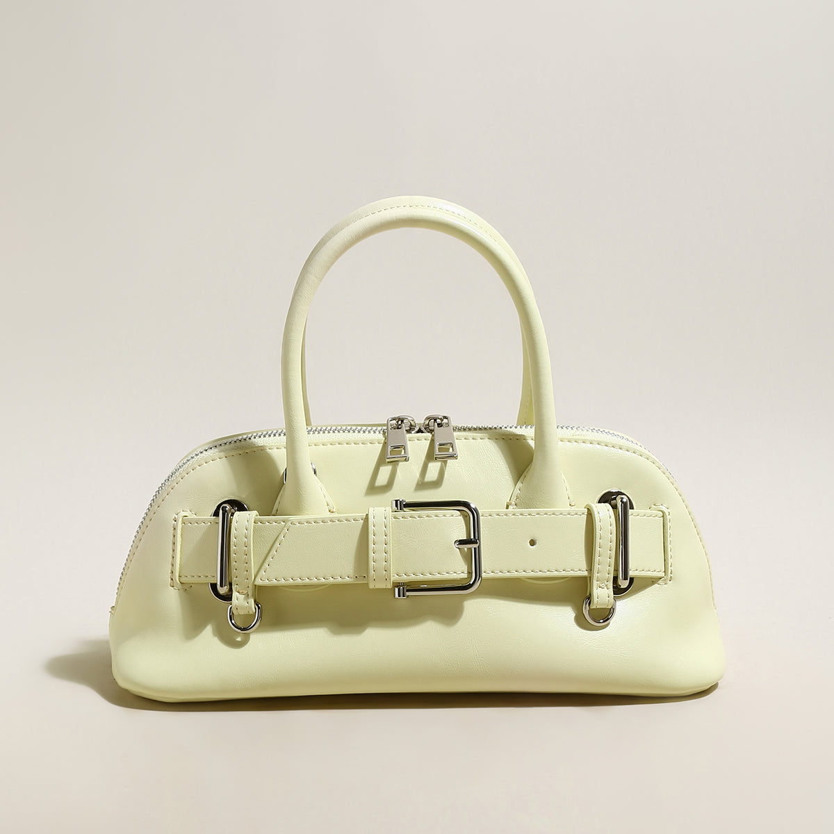 baguette belted clasp top handle bag yellow 1