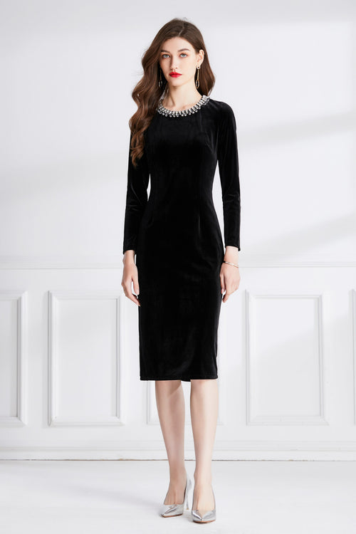 beaded vintage high waist slit black velvet maxi dress all black 1