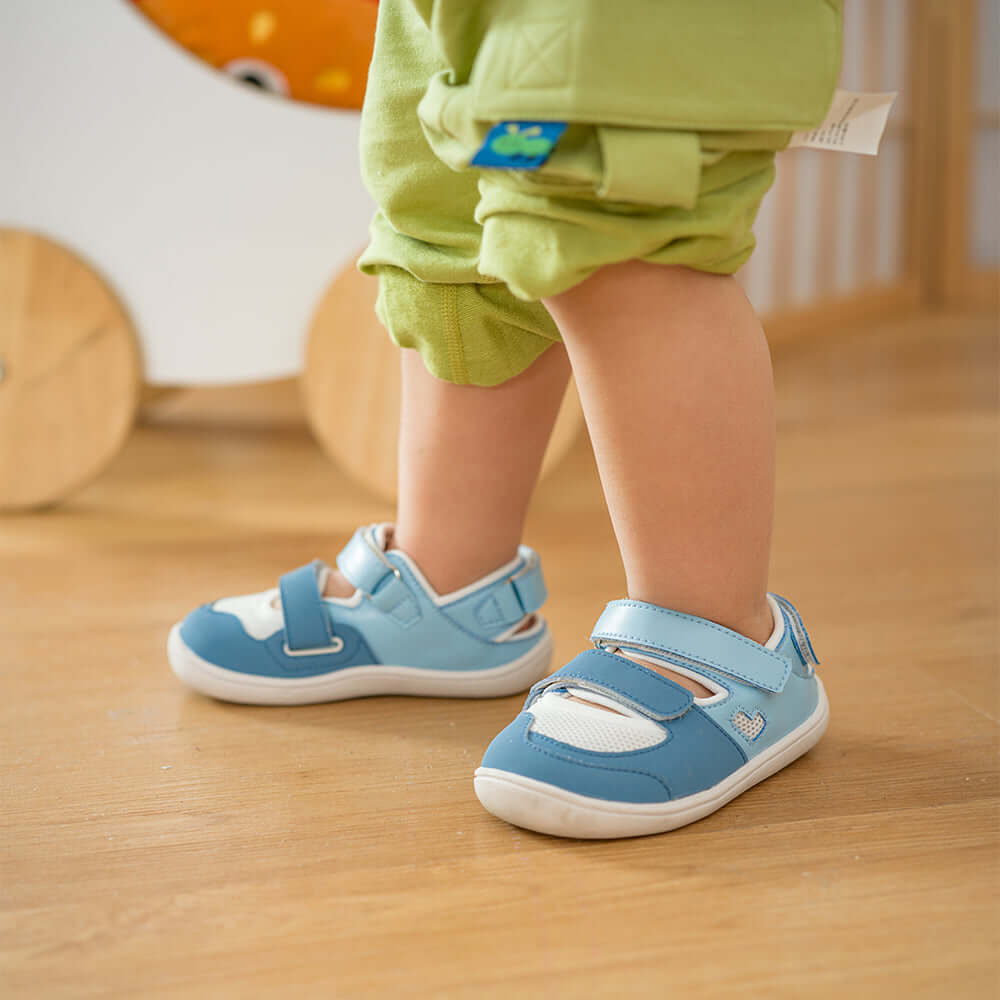 beaming baby soft sole double velcro strap walking shoes all blue 5