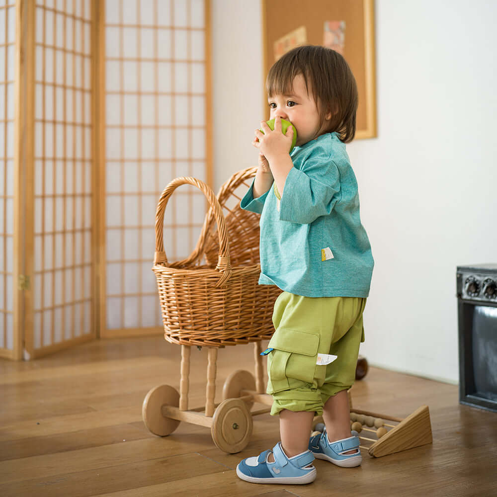 beaming baby soft sole double velcro strap walking shoes all blue 6