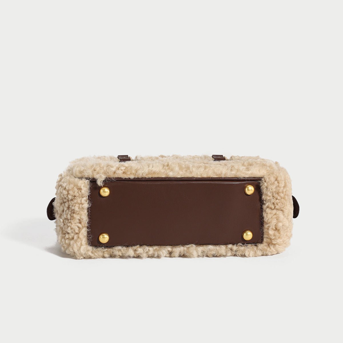 Beige Sherpa Fur Trimmed Elongated Top Handle Bag