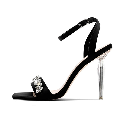 Bejweled Band Open Toe Ankle Strap Icicle Stiletto Sandals - 0cm