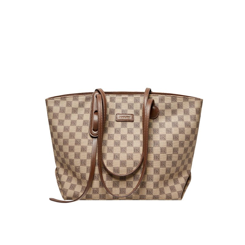 Bella Khaki Checkered Tote Bag
