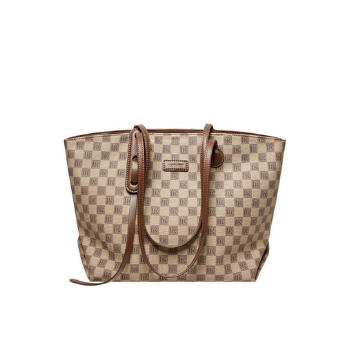 Bella Khaki Checkered Tote Bag
