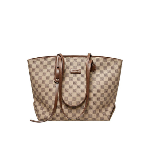 Bella Khaki Checkered Tote Bag