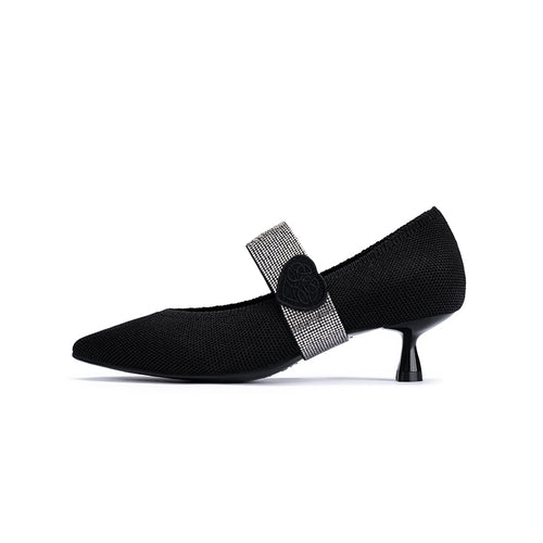 Belle Detachable Strap Mary Jane Heels – Pointed Toe Knit Kitten Heels