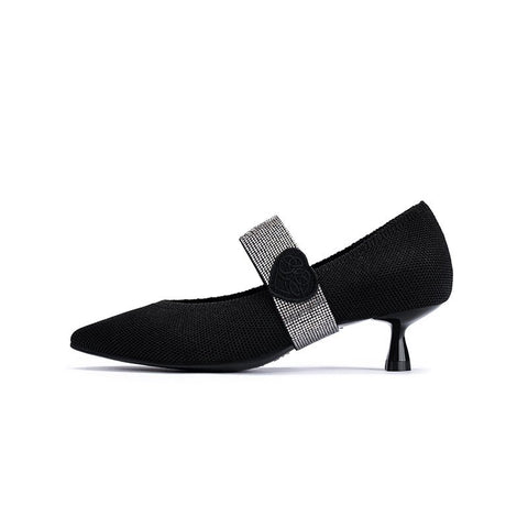 Belle Detachable Strap Mary Jane Heels – Pointed Toe Knit Kitten Heels