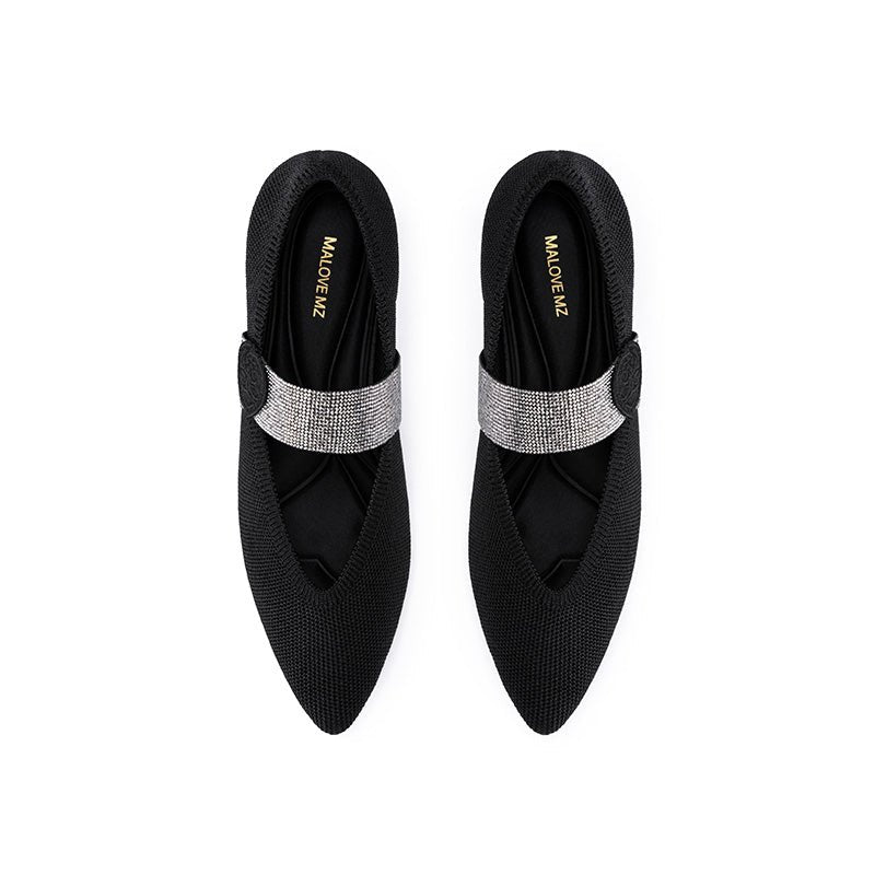 Belle Detachable Strap Mary Jane Heels – Pointed Toe Knit Kitten Heels