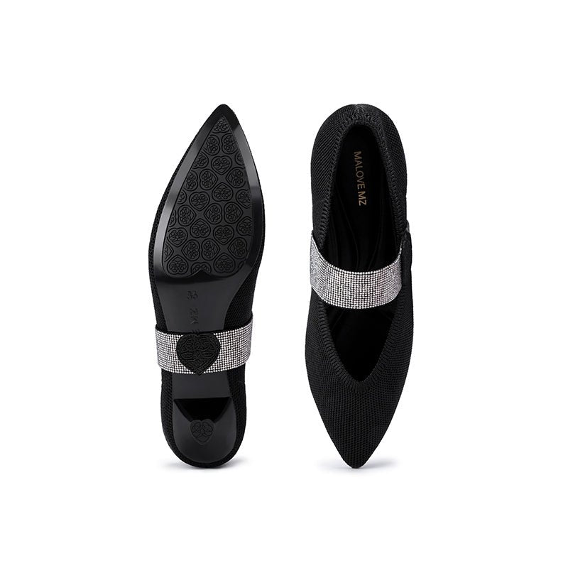 Belle Detachable Strap Mary Jane Heels – Pointed Toe Knit Kitten Heels