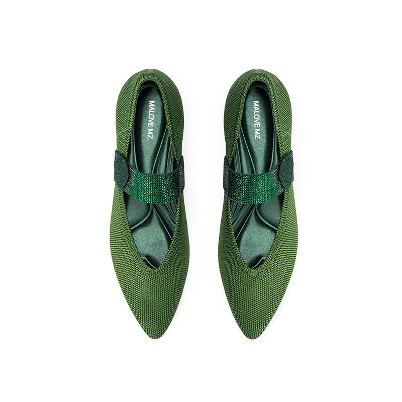 Belle Detachable Strap Mary Jane Heels – Pointed Toe Knit Kitten Heels