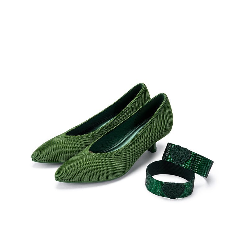 Belle Detachable Strap Mary Jane Heels – Pointed Toe Knit Kitten Heels