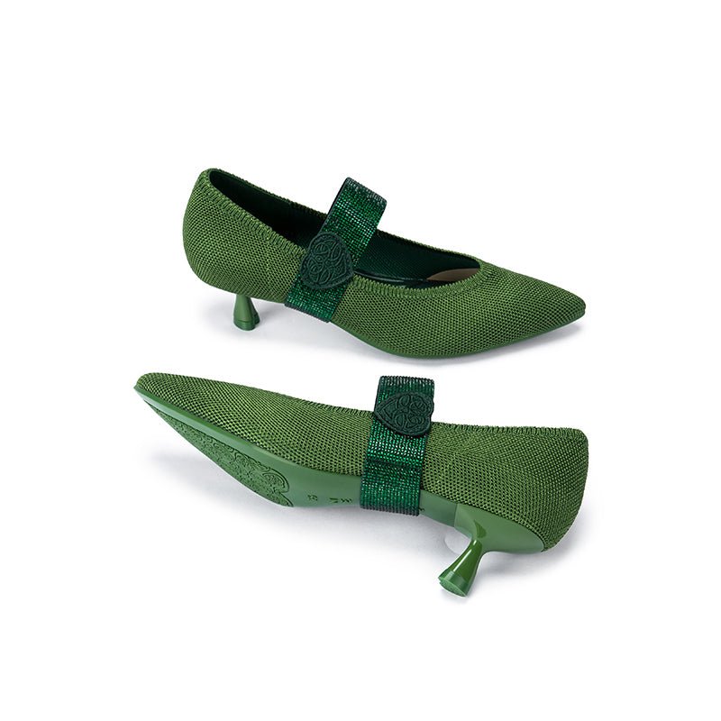 Belle Detachable Strap Mary Jane Heels – Pointed Toe Knit Kitten Heels