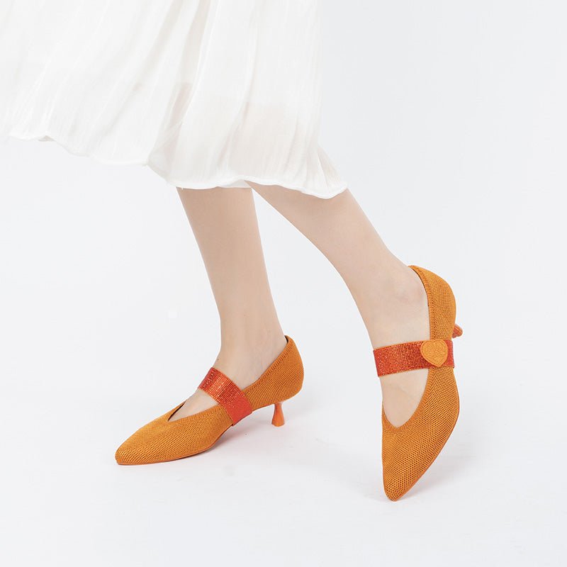 Belle Detachable Strap Mary Jane Heels – Pointed Toe Knit Kitten Heels