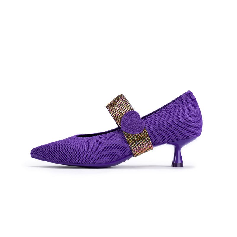 Belle Detachable Strap Mary Jane Heels – Pointed Toe Knit Kitten Heels