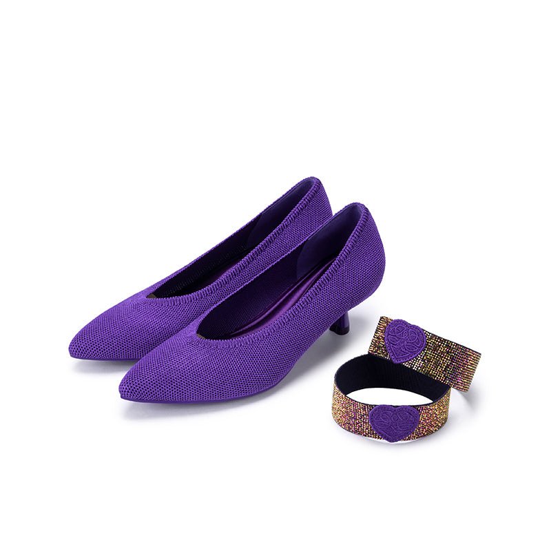 Belle Detachable Strap Mary Jane Heels – Pointed Toe Knit Kitten Heels