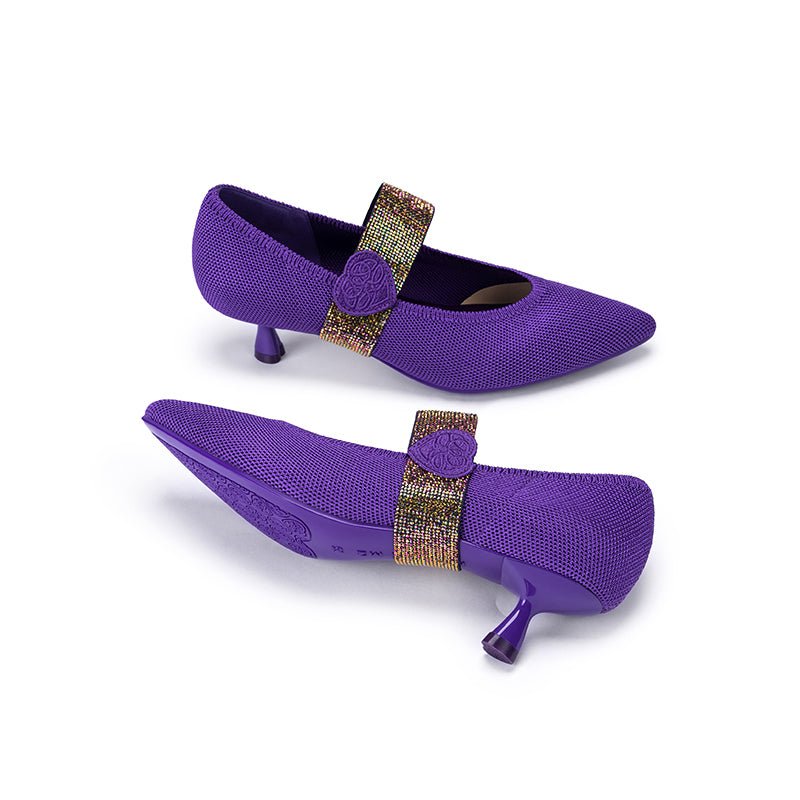 Belle Detachable Strap Mary Jane Heels – Pointed Toe Knit Kitten Heels